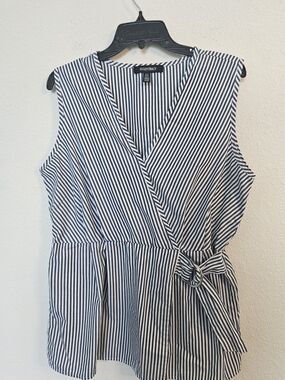 Ellen Tracy Navy & White Striped Wrap Sleeveless Top